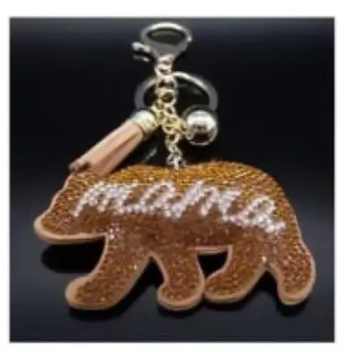 Mama Bear Felt Puffy Sparkling Tassel Keychain with Rhinestones / bag charm NEW Brown