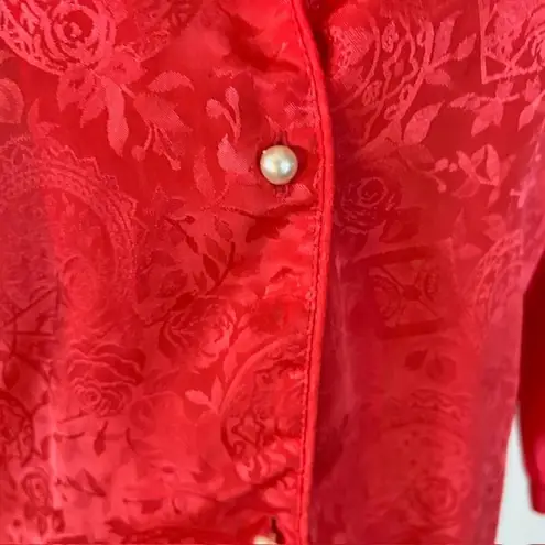 Victoria's Secret Vintage 90s Victoria’s Secret Red/Coral Satin Jacquard Shirt Dress M/L Rare Find