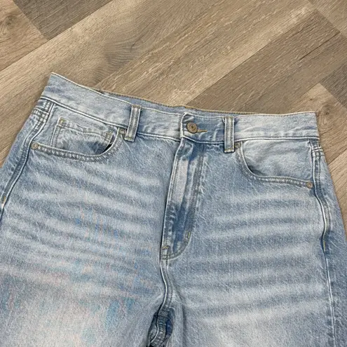 American Eagle  Mom Jeans High Rise Straight Leg Distressed Ripped Knee Blue 6