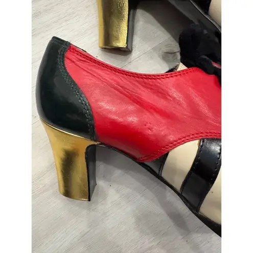 Moschino Striped Lace Up Block Shoes Women Red Black Cream Gold size size 38