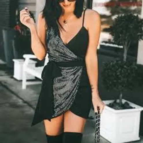 Camila Coelho Revolve Paulette Satin Mini Wrap Dress Sequins PARTY COCKTAIL XS