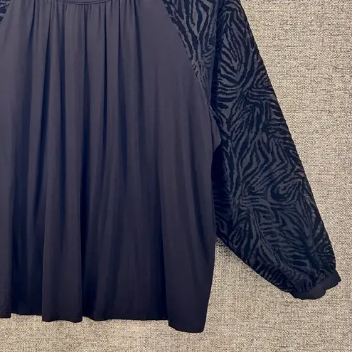 Velvet Burnout Blouse 2X Witchy Sheer Accent Dark Boho Unique Black