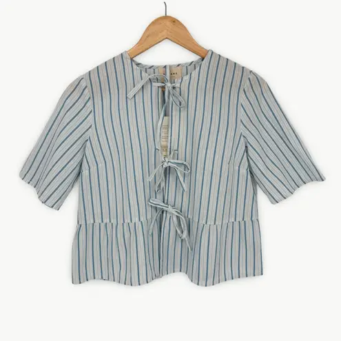 Sézane NWT  Ileana Striped Tie-Front Crop Blouse | Sz EU 36 (US 4) | Ecru/Blue