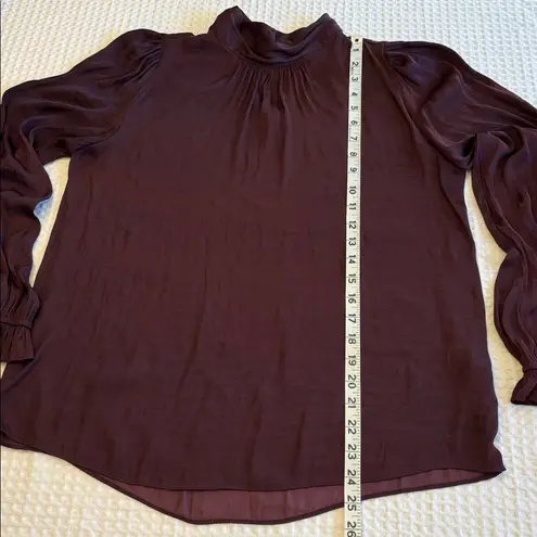 Naked Zebra  MEDIUM Burgundy Purple Wine Silky Ruffle Long Sleeve Highneck Blouse