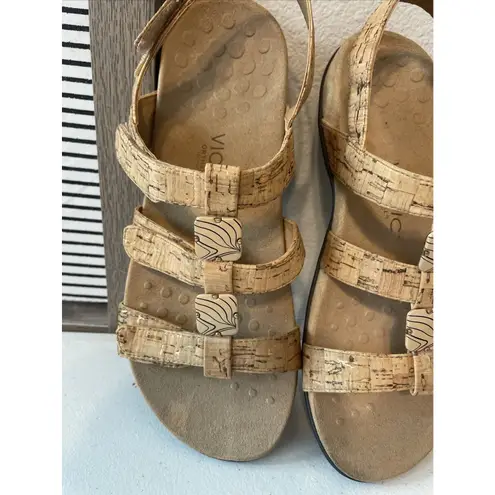 Vionic Women Sz 11 Amber Adjustable Sandal Ortho Arch Support Gold Cork Comfort
