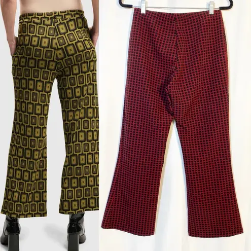Alembika Dynamite Days Dynamo Flare Leg Cropped Pants Brick Red Black Polka Dot Size 8
