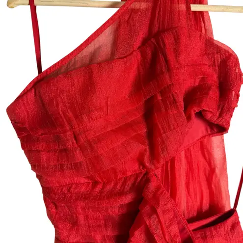 Ashley Park Scene Stealer Red Chiffon One Shoulder Cut Out Cocktail Mini Dress 0