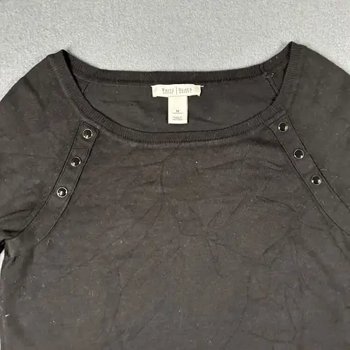 WHBM Womens M Black Half Sleeve Round Neck Thin Lightweight Sweater Pullover Size M