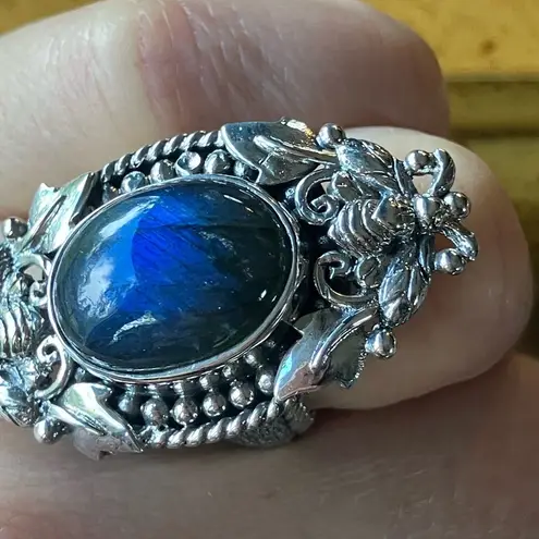 Natural Labradorite Sterling Silver Bumblebee Ring Size 7