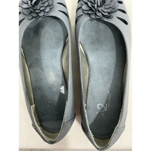 Aerosoles Womans A2 By Blue Suede Open Toe Mini Wedge Cushioned Size 8.5