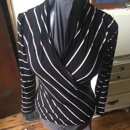 White House | Black Market WHBM striped cross over knit blouse