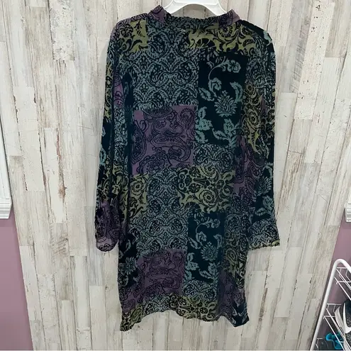 Vintage Caroline Rose Silk Sheer Velvet Duster Tunic Artsy Top Womens XL Black