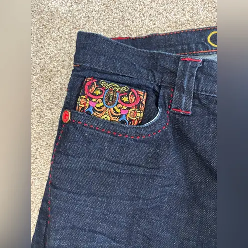 COOGI Jeans Womens 7/8 Blue Denim jeans Embroidered Fire Floral Low Rise