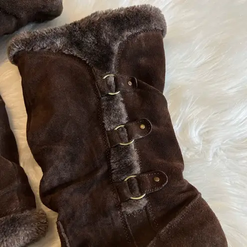 Khombu Brown Suede Leather Sophie Boots Size 9M Faux Fur