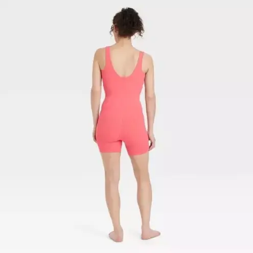 All In Motion  Brushed & Sculpted Rib Sports Short Bodysuit, Size S coral color.