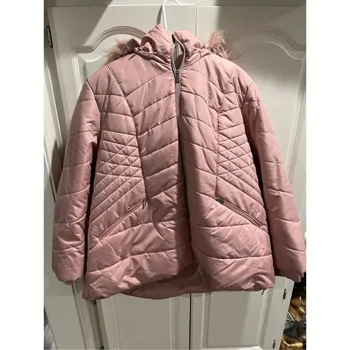 Details Women's Long Sleeve Quilted Puffer Jacket with Faux Fur Trim 2XL Pink Size XXL