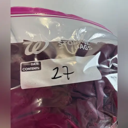 ABYOXI Burgundy Pom Pom Swiss Dot Babydoll Mini Dress Long Sleeve Medium Red