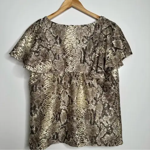 Eva Franco Anthropologie Willow Snake Print Flutter Sleeve Top Size Small Brown
