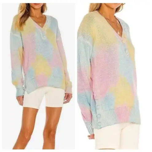 Love Shack Fancy  Naveen V-Neck Pullover Alpaca Blend Sweater in Tie Dye Fairy Tale