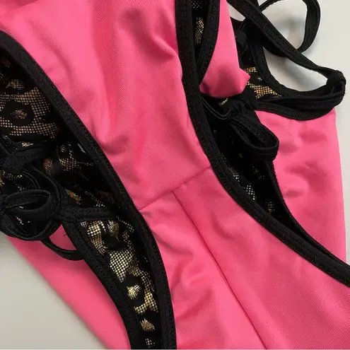 Chynnadolls Swimsuit Vegas Lace Up One Piece Lined Leopard Hologram Print Black Size L