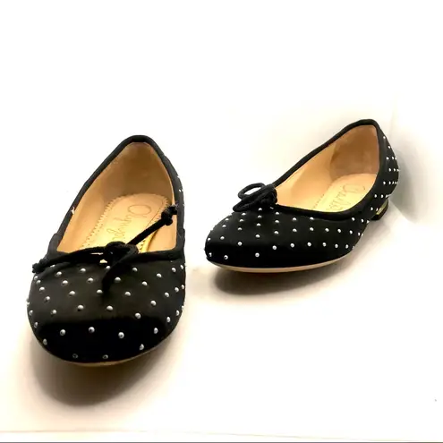 Charlotte Olympia BLACK WITH WHITE BEAD DOTS FABRIC AND LEATHER FLATS (35)