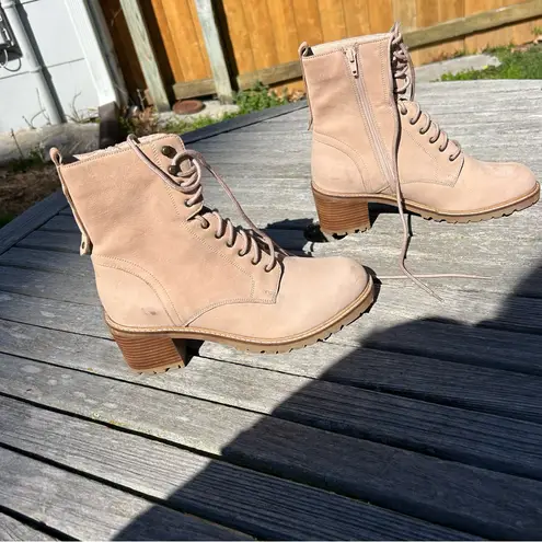 Seychelles Lace Up Irresistible Leather Combat Boot Pink Nubuck 10