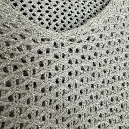 J. McLaughlin Crochet Open Knit Weave Sweater S Gray Metallic Mesh Beachy Mermaid