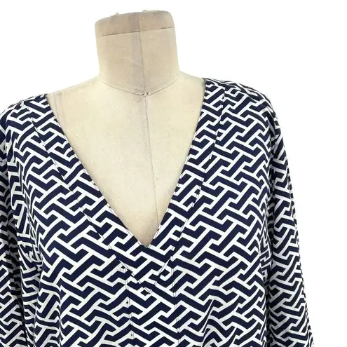 Peter Millar Navy Blue White Geometric Print Stripe Drawstring Dress Size XL