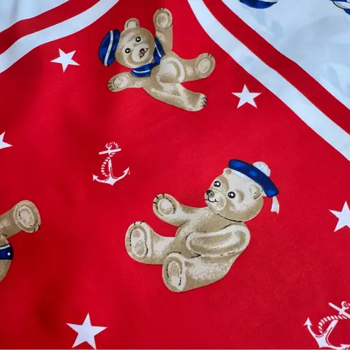 Vintage Large Square Teddy Bear Scarf Red White Blue Made In Italy 34.5” X 34.5”