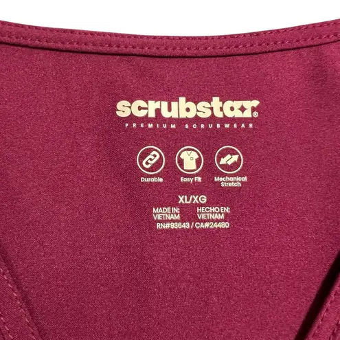 Scrubstar Unisex Scrubs Shirt Top Pullover Short Sleeve V-Neck Burgundy Red XL