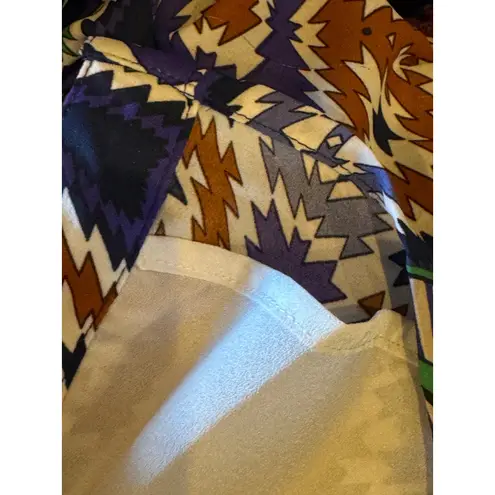 Joy Joy Dress Women Medium Blue Green Abstract Long Sleeve Ruffle Neck Mini