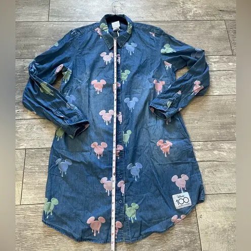 Her Universe Disney 100 Mickey Mouse Allover Print Button-Down Denim Shirt Dress