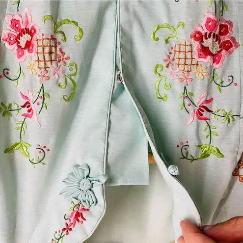 Vintage Chinese Traditional Embroidered House Robe Aqua Blue size M (40) Size M