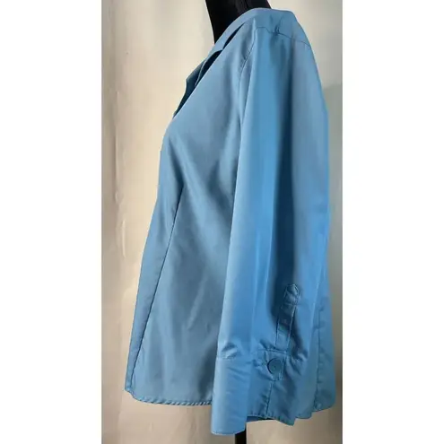 Foxcroft Bluish Green Blouse Long Sleeve Button Down Wrinkle Free Fitted Fit 16P