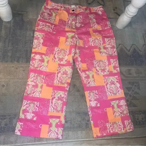 Hawaiian Tropic  Vintage 80s Sz 14 Pink Patchwork Ankle Pants