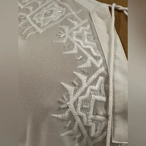 Marled Reunited Clothing White Sheer Embroidered Snow Flake Tie V Neck Sz L. Size L