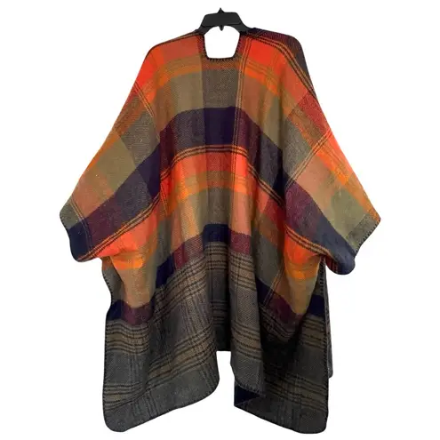 Reversible Rainbow Ruana Fall/Winter Mixed Plaid Cape Poncho Cape OS Orange Size undefined