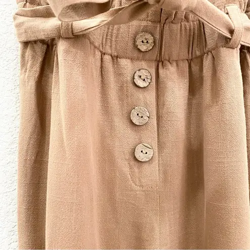 Privy Privately Privileged Tan Linen Viscose Blend Wide Leg Crop Jumpsuit Size M