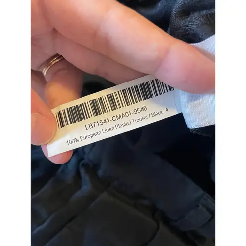 Quince Black 100% European Linen Pleated Wide Leg Trousers Womens Size 4