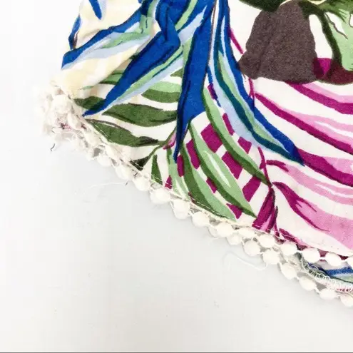 Angie  Floral Palm Tree Shorts Pom Pom Hem Sz S