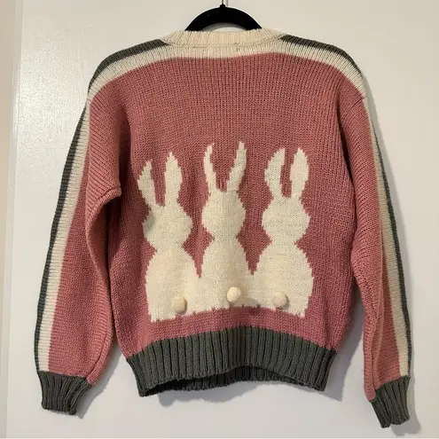 Vintage Wool Blend Bunny Rabbit Novelty Sweater Pink Size M