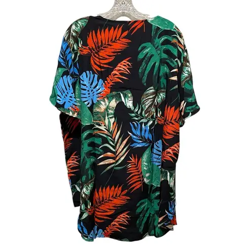 Ekouaer Lace Crochet Summer Beach Cover Up Dress Black Leaf Print Size 2XL NWT Blue