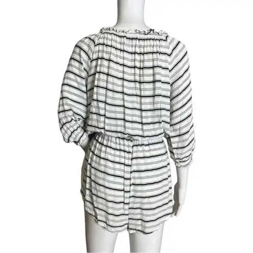 Faithfull the Brand Romper Womens 2 White Navy Blue Striped Off Shoulder Casual