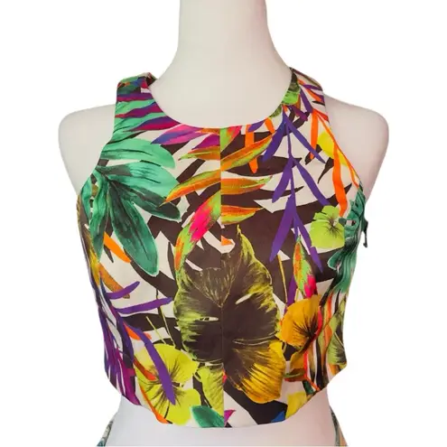 Milly Racer Crop Top in Tropical Multi Color Smal made in usa MSRP $215.00 NWT