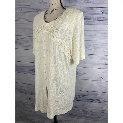 Melissa Tunic Top Womens 16W Crinkle Texture Button Detail Zip Back Ivory USA