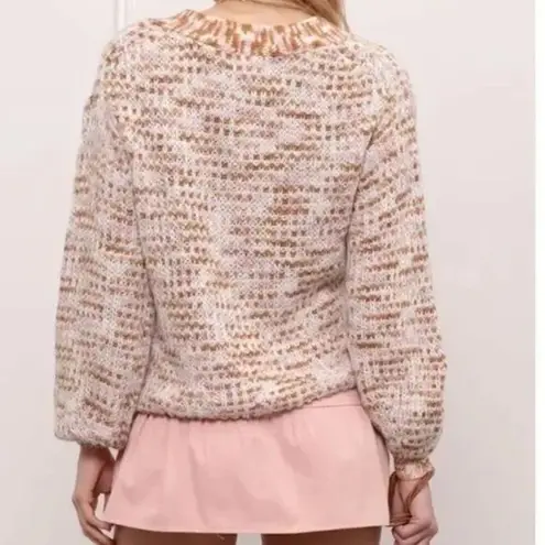 Blu Pepper  Marled Knit Button Front Cardigan Sweater Cream Brown Pink Size Small