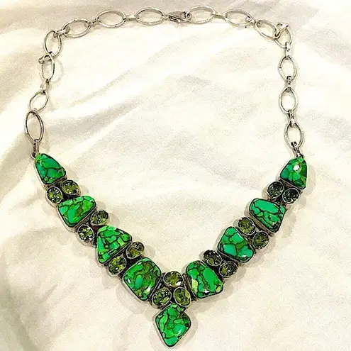 Sterling Silver Mohave Lime Green Copper Infused Turquoise Peridot 925 Necklace