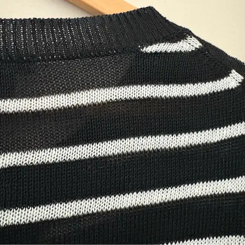 Talbots  100% Linen Black White Striped Button Cardigan Sweater 3/4 Sleeve Size S