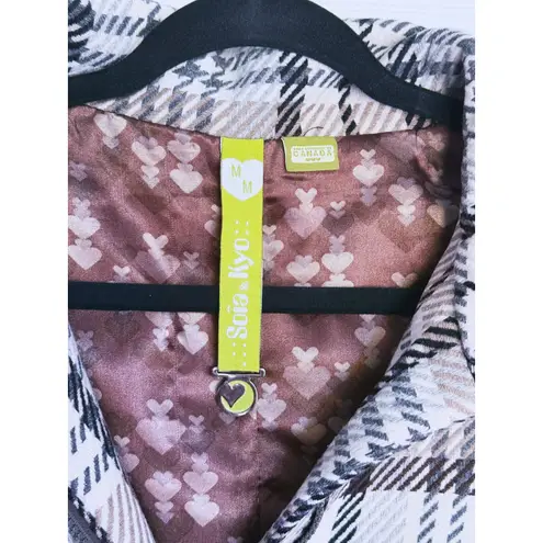 SOIA & KYO Wool Plaid Houndstooth Jacket Cream Toggle Full Zip Medium Fall Layer