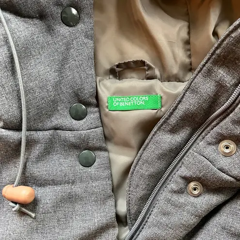 United Colors Of Benetton Hooded Puffer Jacket Womens Gray Zip/Snap Pockets, XS